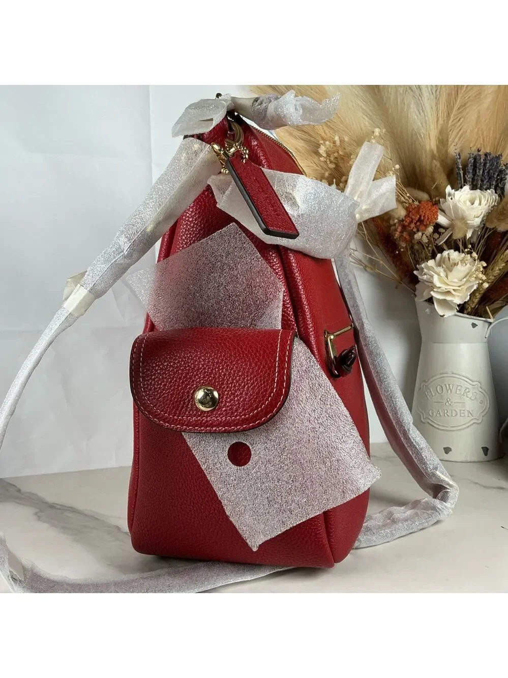 Coach Pennie Vibrant Red Leather Hobo Hand Shoulder Large Bag NWT‎